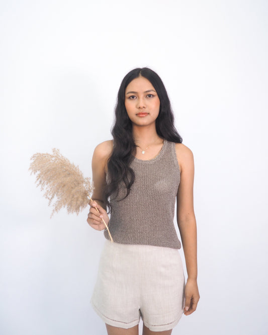 The Linear Open-Knit Cotton Tank - Coffee
