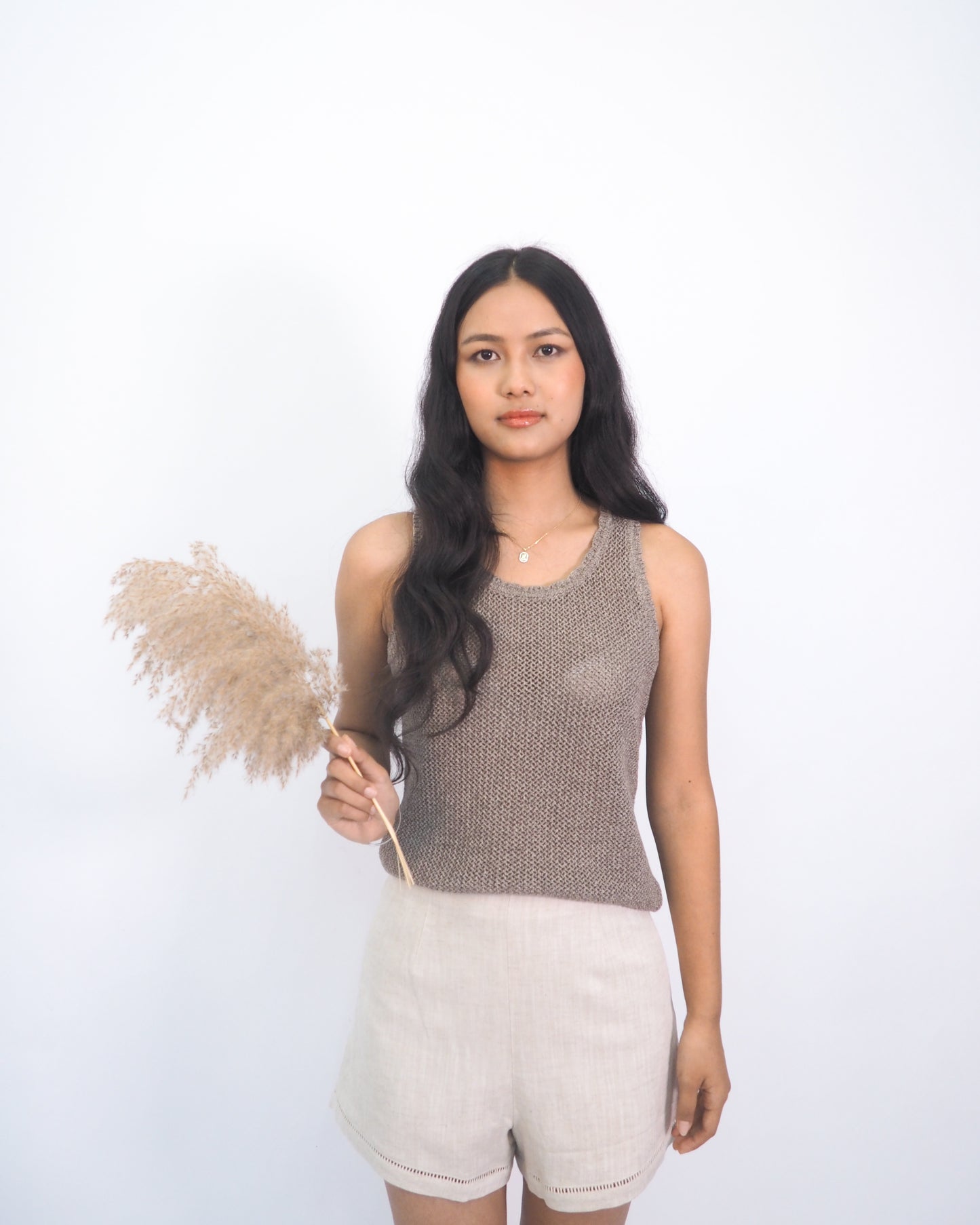The Linear Open-Knit Cotton Tank - Coffee
