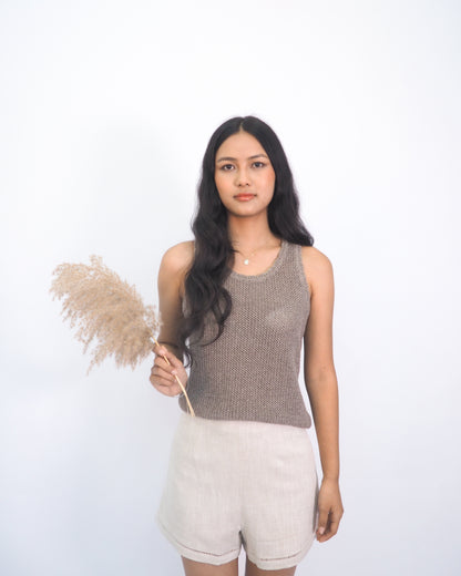 The Linear Open-Knit Cotton Tank - Coffee