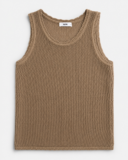 The Linear Open-Knit Cotton Tank - Tea Brown
