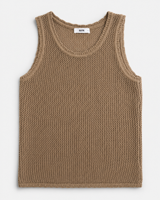The Linear Open-Knit Cotton Tank - Tea Brown