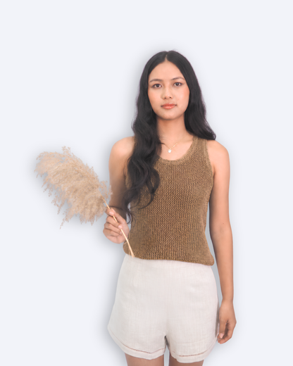 The Linear Open-Knit Cotton Tank - Tea Brown